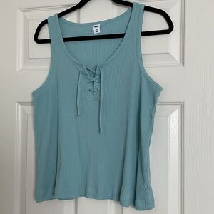 Old Navy Ribbed Lace-Up Tank Top - Light Teal
